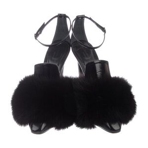NEW ALEXANDER WANG Chantal Fox Fur Pumps BLACK Leather Size 37 Size 6.5